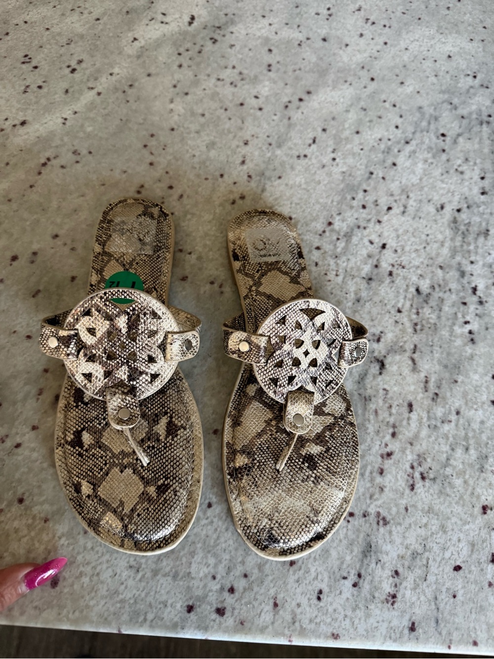 DV by Dolce Vita Snake Print Metallic Beige Brown Thong Sandals